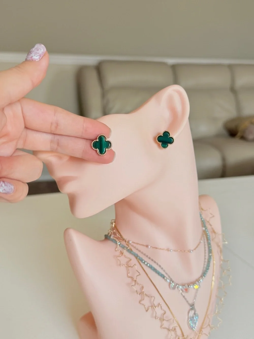 Green Clover Stud Earrings